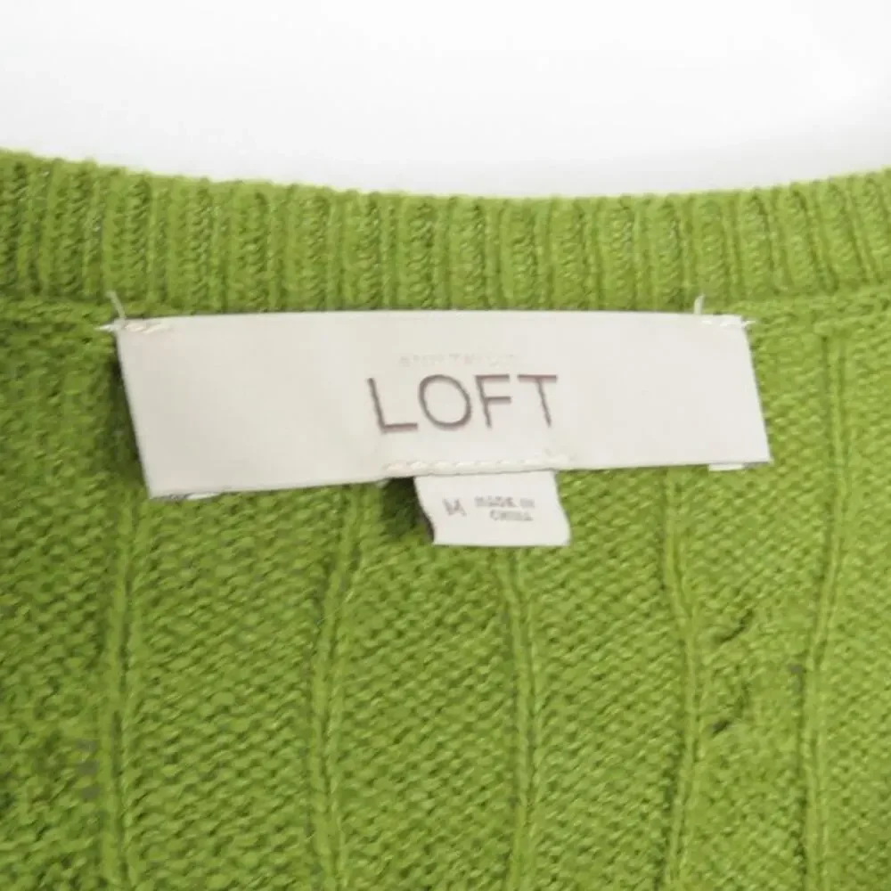 Ann Taylor LOFT Sheen Green V-Neck Cable Knit Sweater Medium - Picture 3 of 5